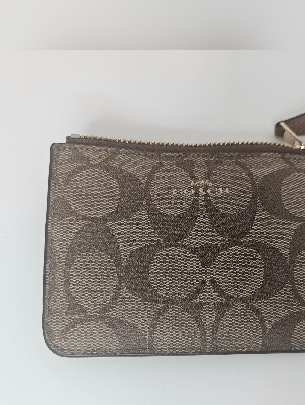 Coach Signature Cs Small Card Holder ID Holder Coin Purse Brown Tan Zipper Pouch